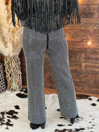 Black Satin Stretch Pants with Rhinestones, Boot Cut Bougie