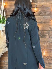Thumbnail for Black blazer with sequin stars and matching skirt.