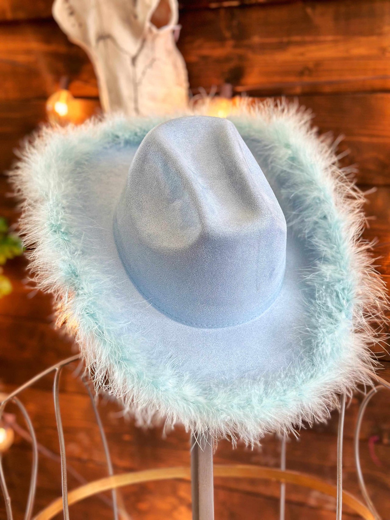 Out Last Night Blue Boa Cowgirl Hat