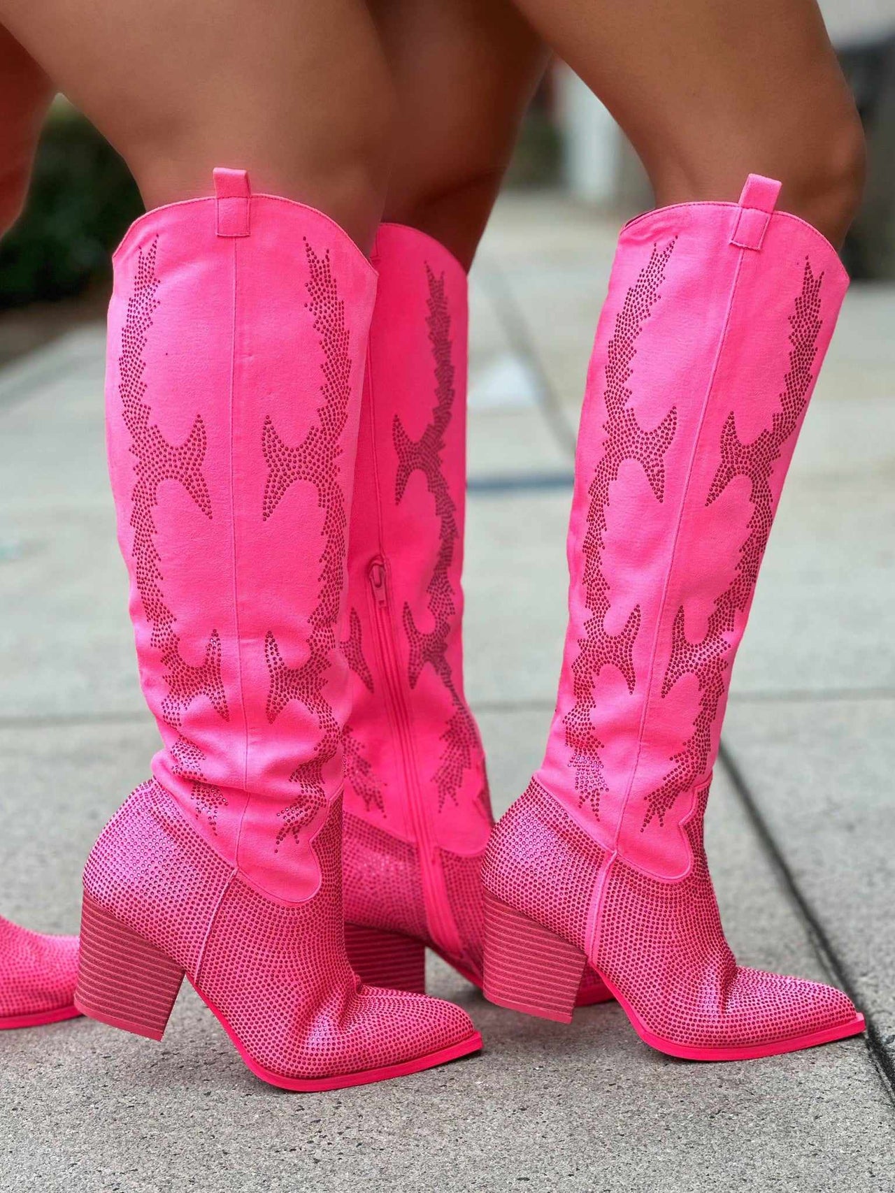 Wide calf pink western boots.