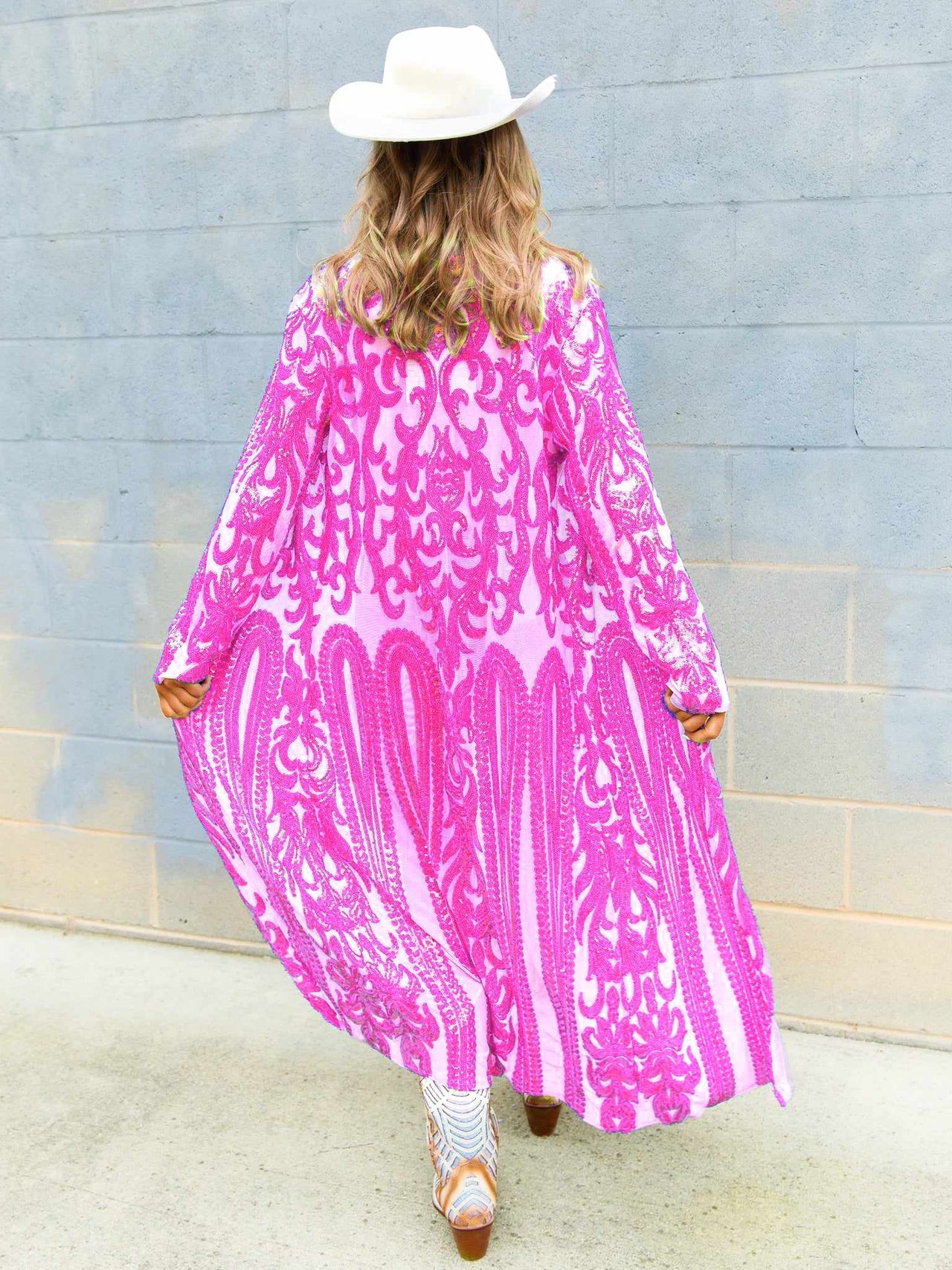 The Royal Sequin Duster - Pink on Beige