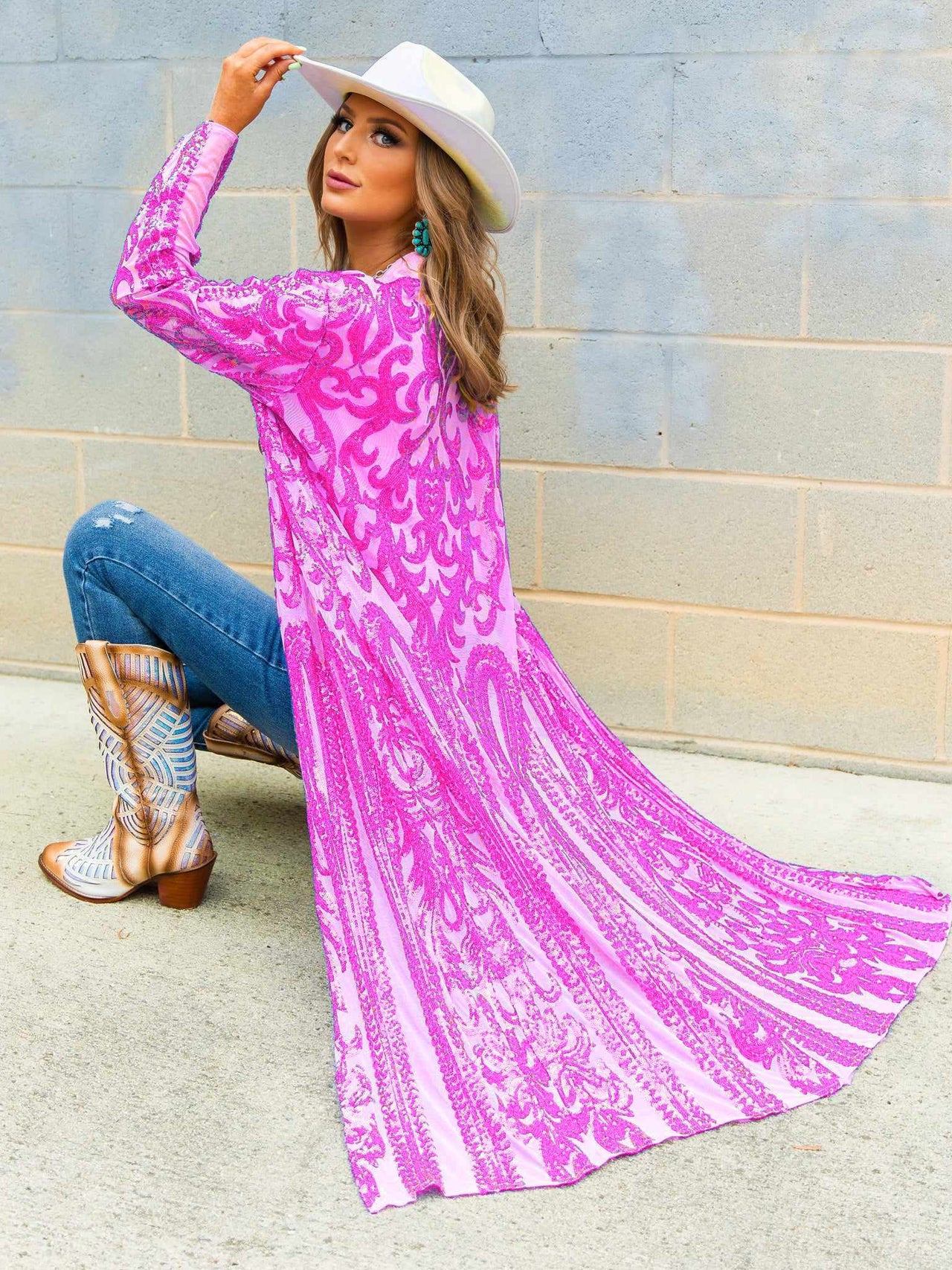 The Royal Sequin Duster - Pink on Beige