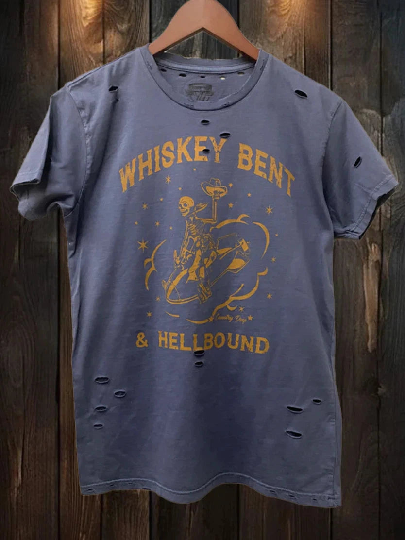Whiskey Bent And Hell Bound Distressed Navy Tee