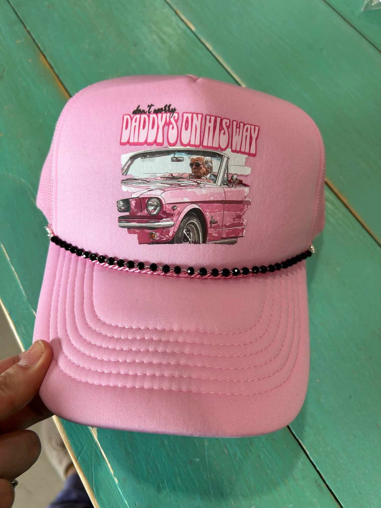 On His Way Trucker Hat - Baby Pink