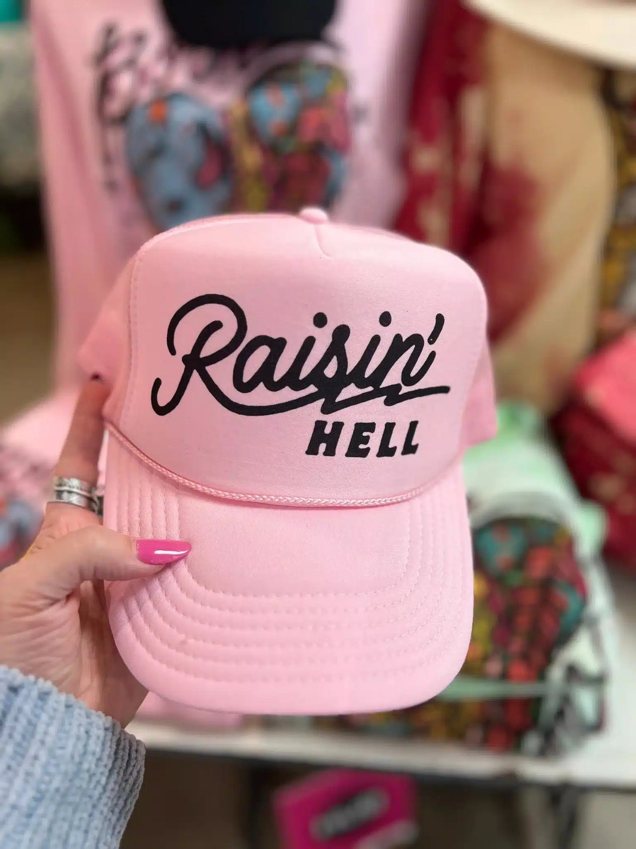 Raisin Hell Trucker Hat - Baby Pink