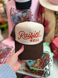 Thumbnail for Raisin Hell Trucker Hat - Brown and Tan
