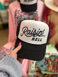 Thumbnail for Raisin Hell Trucker Hat - Black and White