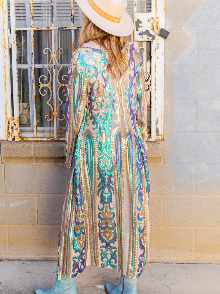 The Royal Sequin Duster - Gold and Turquoise-Dusters-Southern Fried Chics