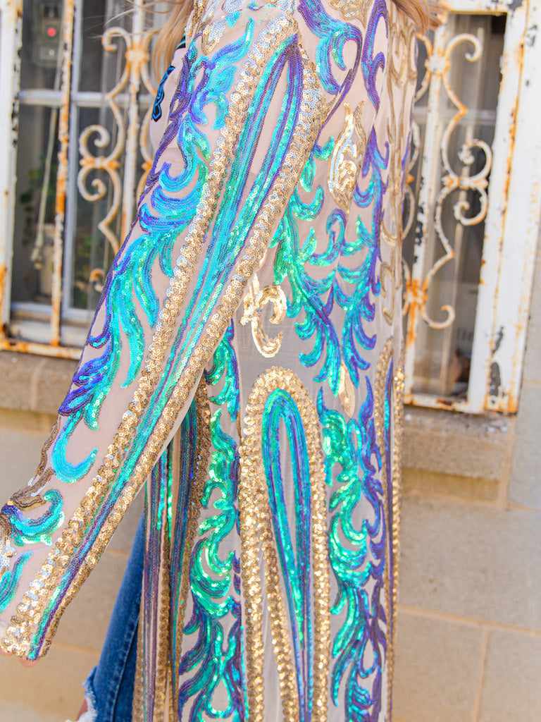 The Royal Sequin Duster - Gold and Turquoise-Dusters-Southern Fried Chics