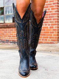 Thumbnail for black knee-high cowgirl boots