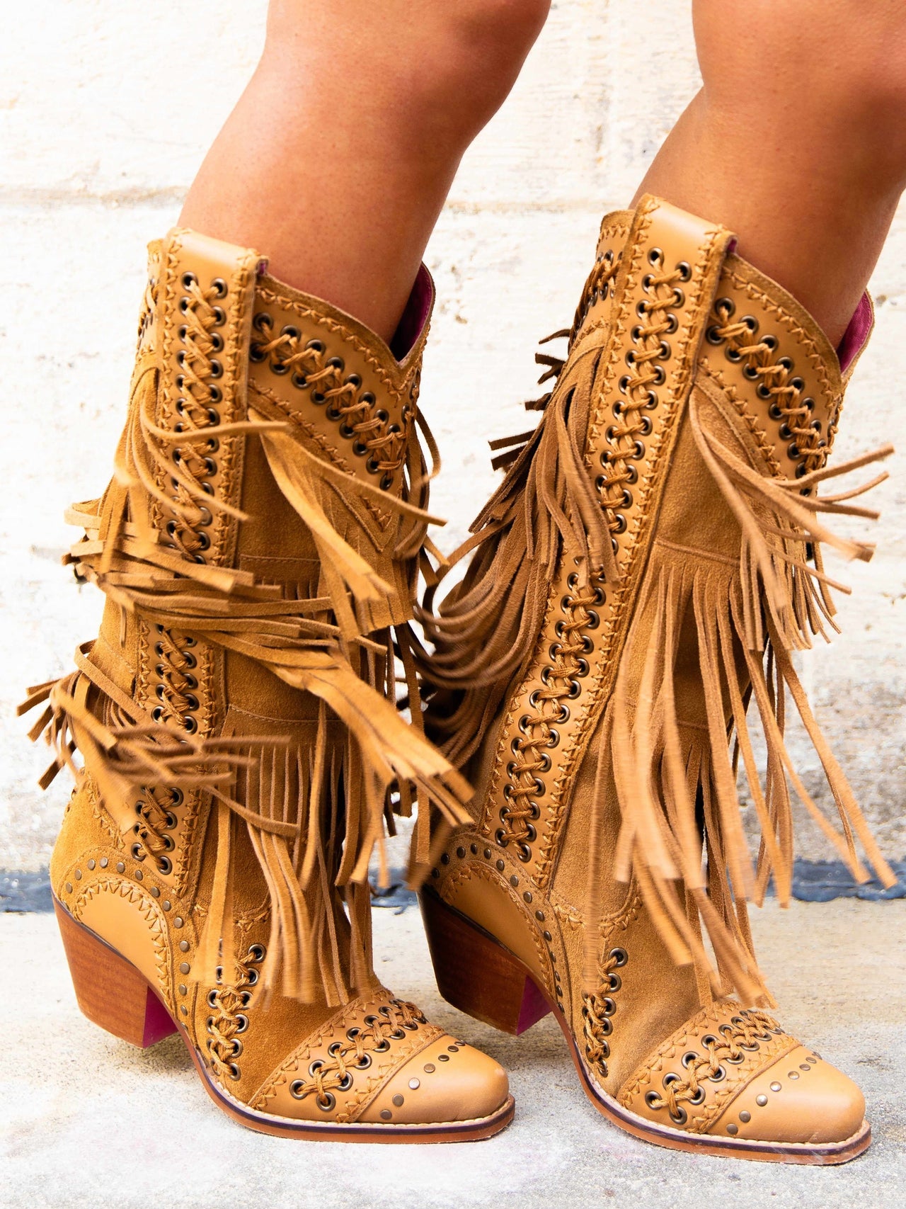 western cowgirl boots with fringe in tan