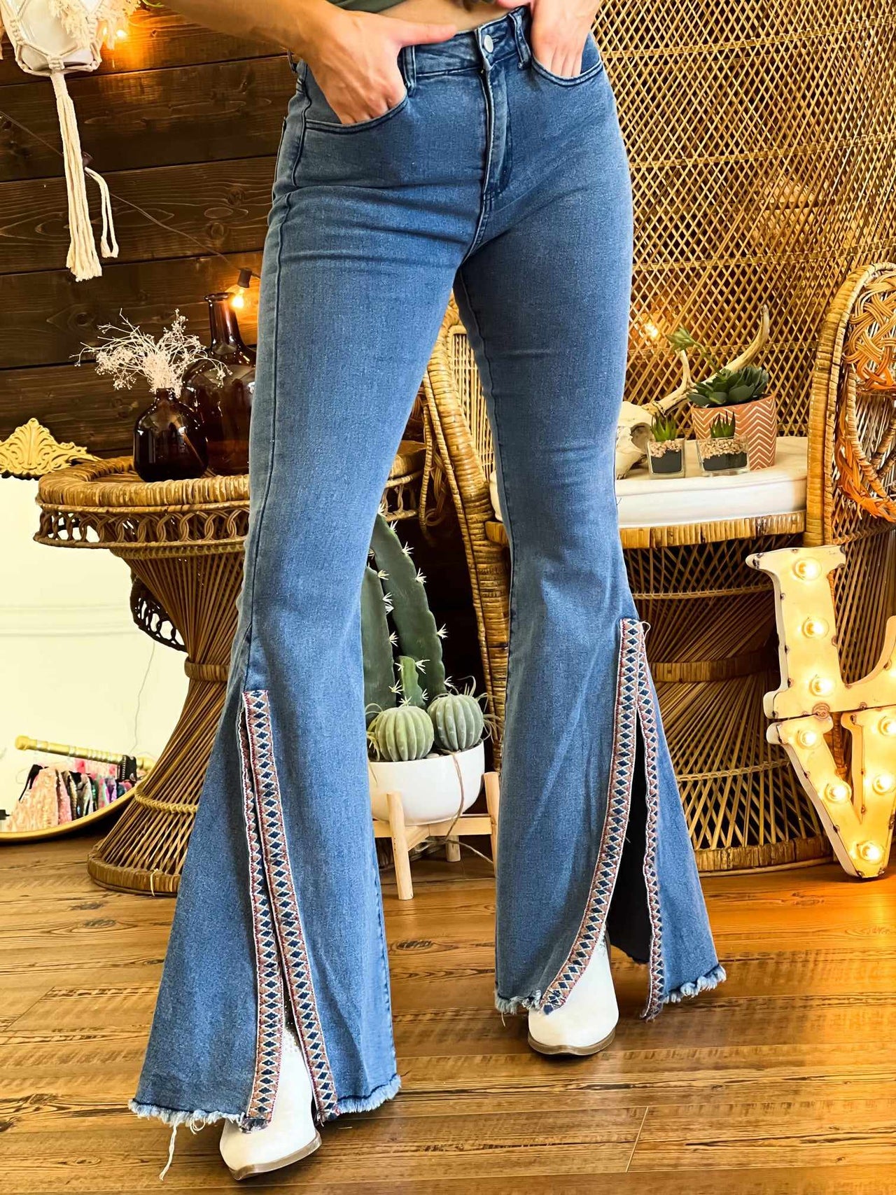 DOLCE CRUDO Blue Denim Relaxed Fit High Rise Bootcut Jeans