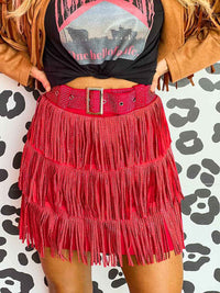 Thumbnail for Red fringe mini skirt with built in shorts.