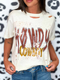 Thumbnail for Howdy Cowboy Distressed T shirt