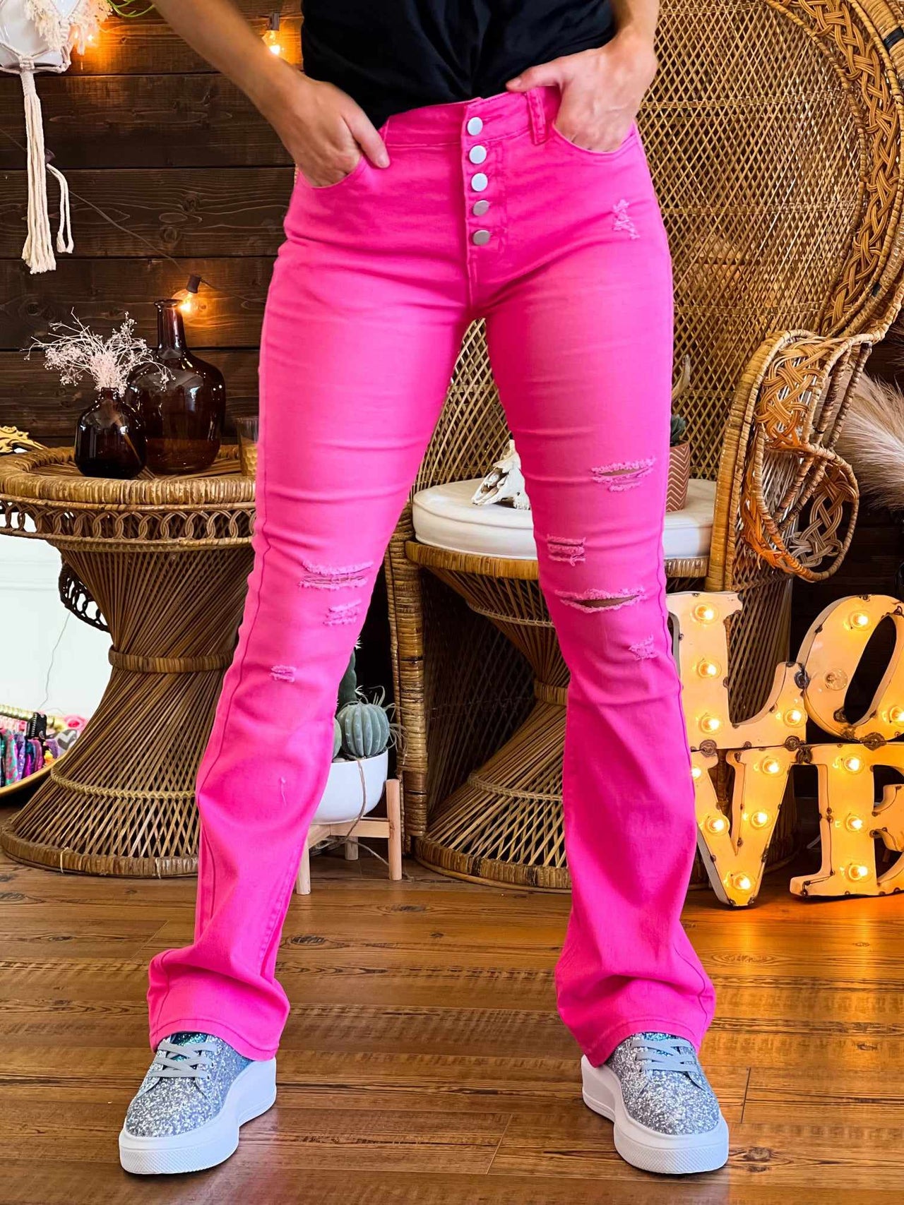 Little Miss Slim Bootcut Jeans - Pink