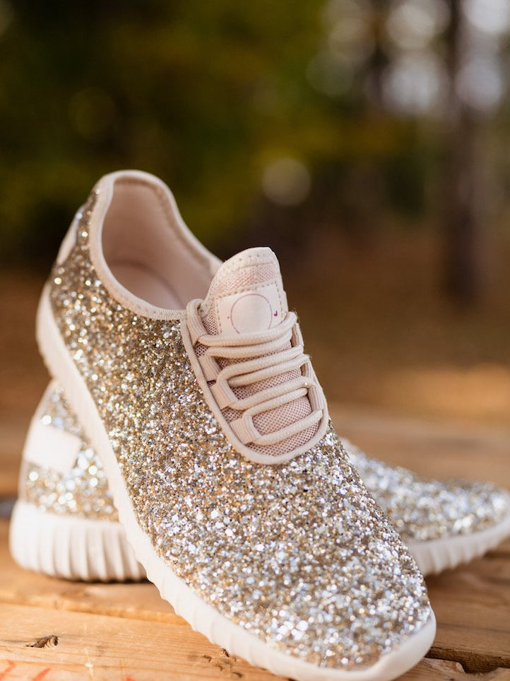 Glitter Bomb Sneakers - Champagne on Tan-Sneaker-Southern Fried Chics