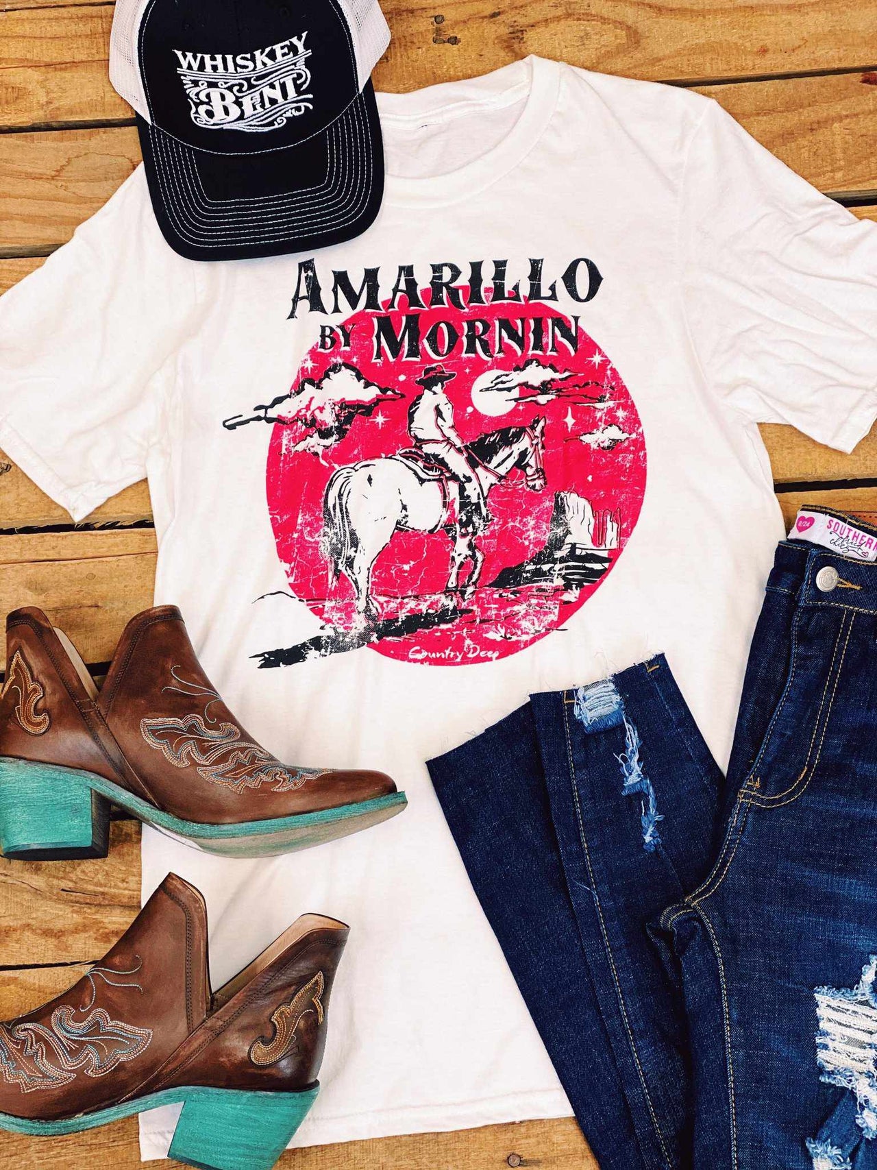 Amarillo By Mornin White Tee-T Shirts-Southern Fried Chics