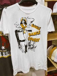 Thumbnail for Bang Bang Cowboy Tee - Distressed White-T Shirts-Southern Fried Chics