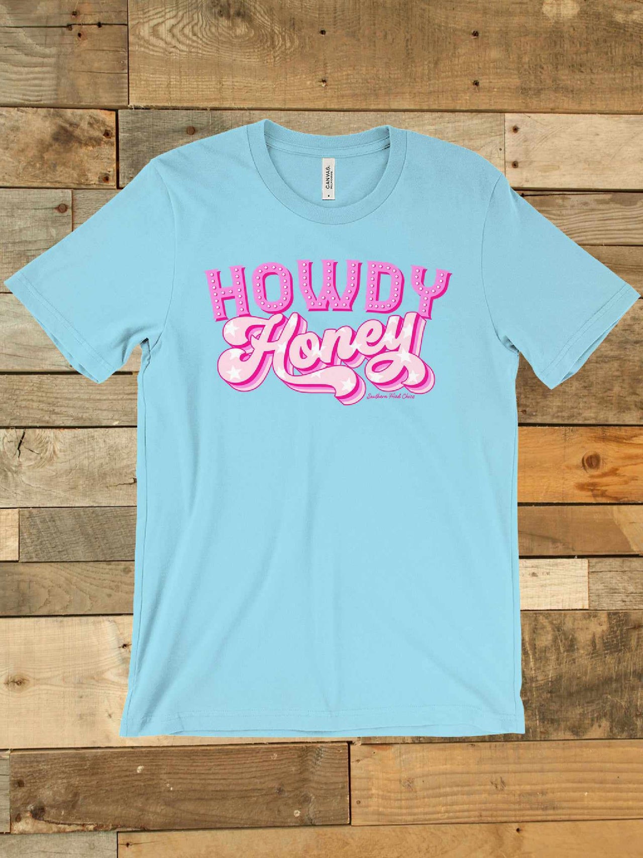 Blue "howdy honey" graphic t-shirt for women.