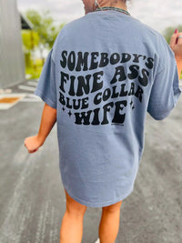 Thumbnail for Somebody's Fine Blue Collar Wife T shirt - Blue Jean