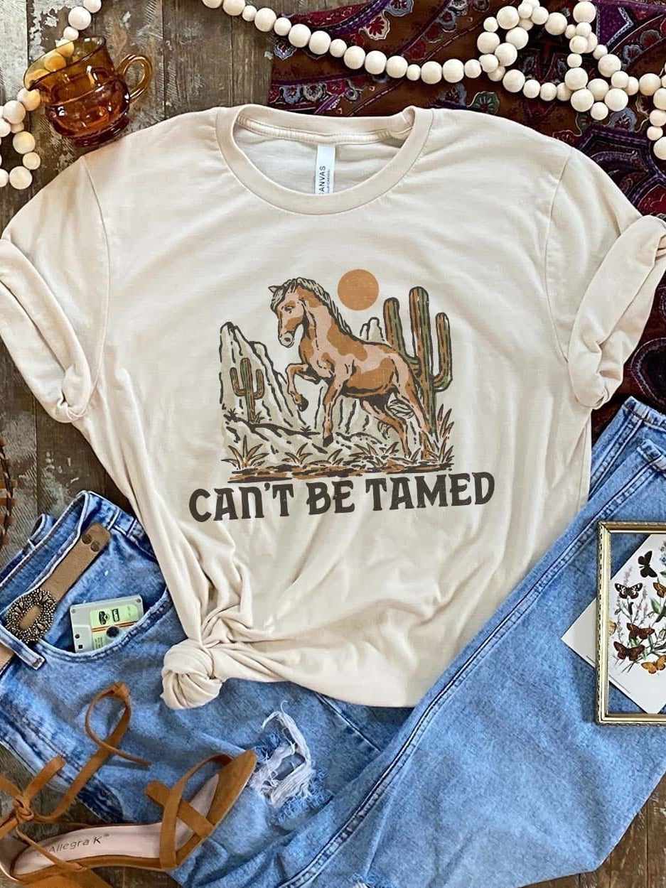 Cant Be Tamed Tee - Cream-T Shirts-Southern Fried Chics