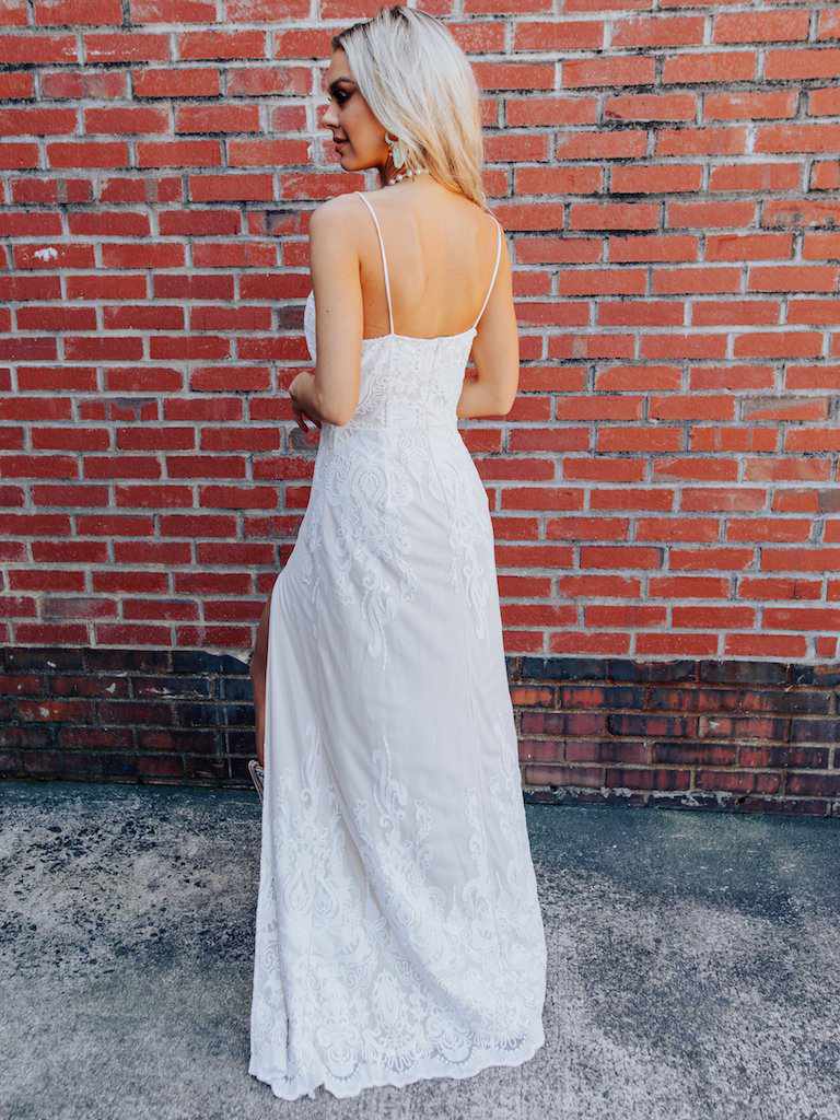 Champagne Maxi Dress with Lace-Dresses-Southern Fried Chics