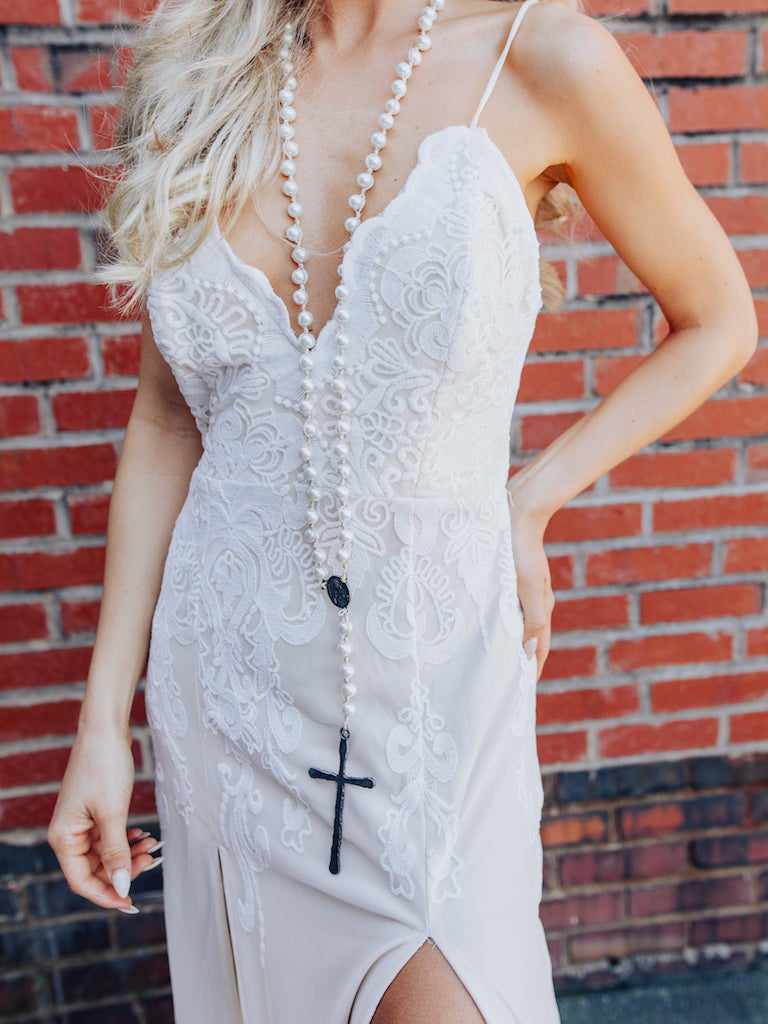 Champagne Maxi Dress with Lace-Dresses-Southern Fried Chics