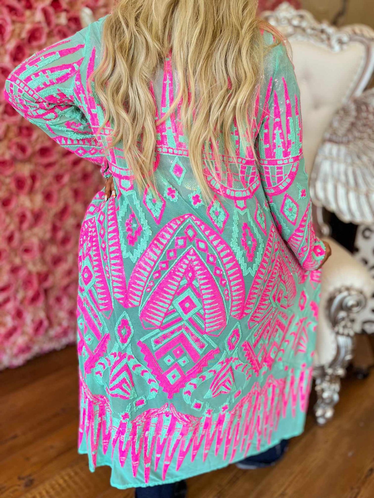 The Royal Sequin Duster - Hot Pink and Mint