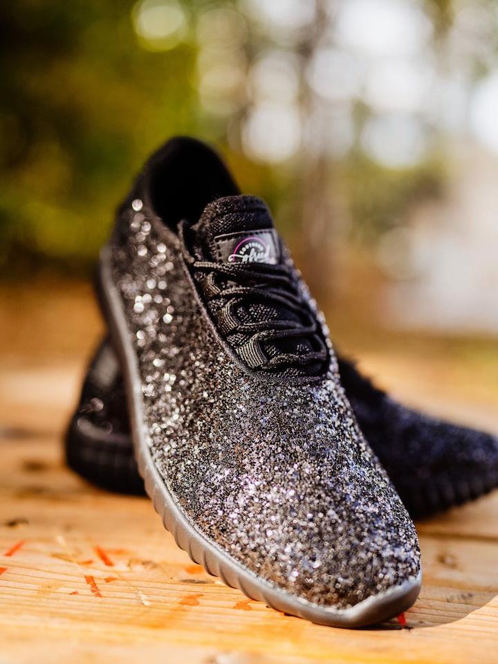 Black sneakers with glitter.
