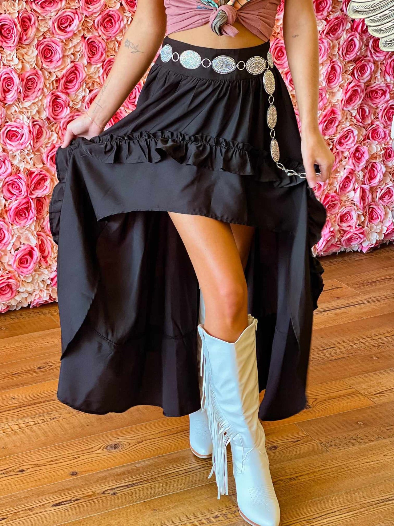 High Low Black Maxi Skirt with Ruffles.
