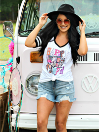 Thumbnail for Happy Camper Raglan Short Sleeve Tee by Bling-a-Go-Go-T Shirts-Southern Fried Chics