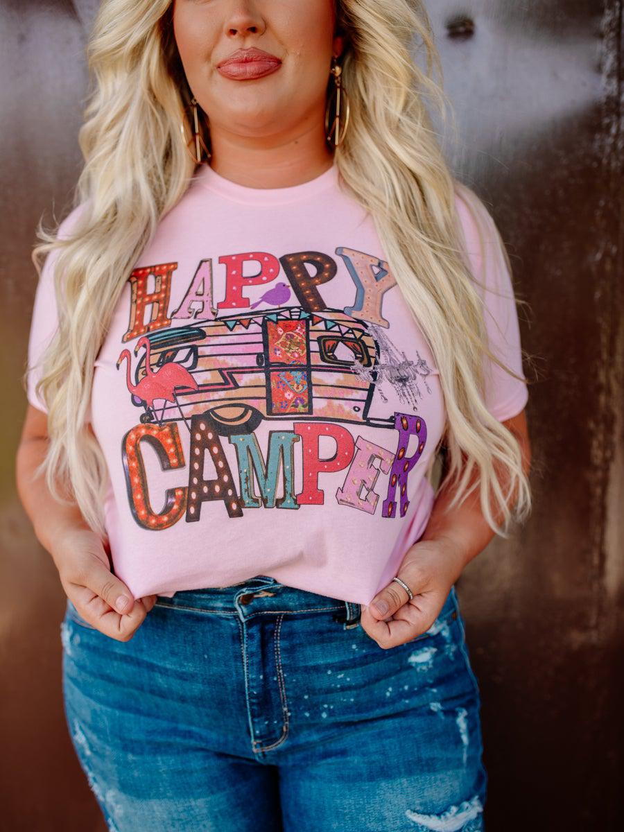 Happy Camper Tee - Pink-T Shirts-Southern Fried Chics
