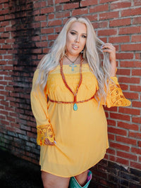 Thumbnail for Lace Talk About It Tunic Dress - Mustard-Dresses-Southern Fried Chics