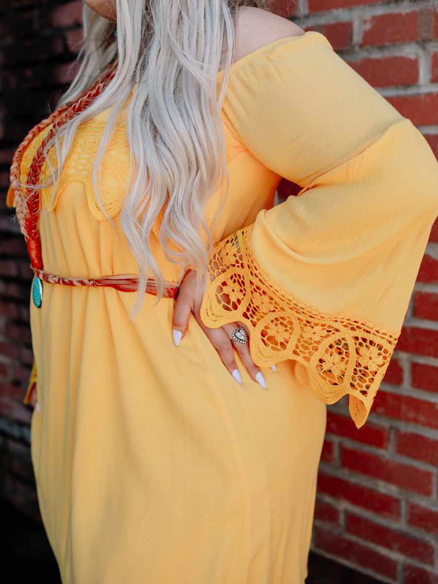 Lace Talk About It Tunic Dress - Mustard-Dresses-Southern Fried Chics