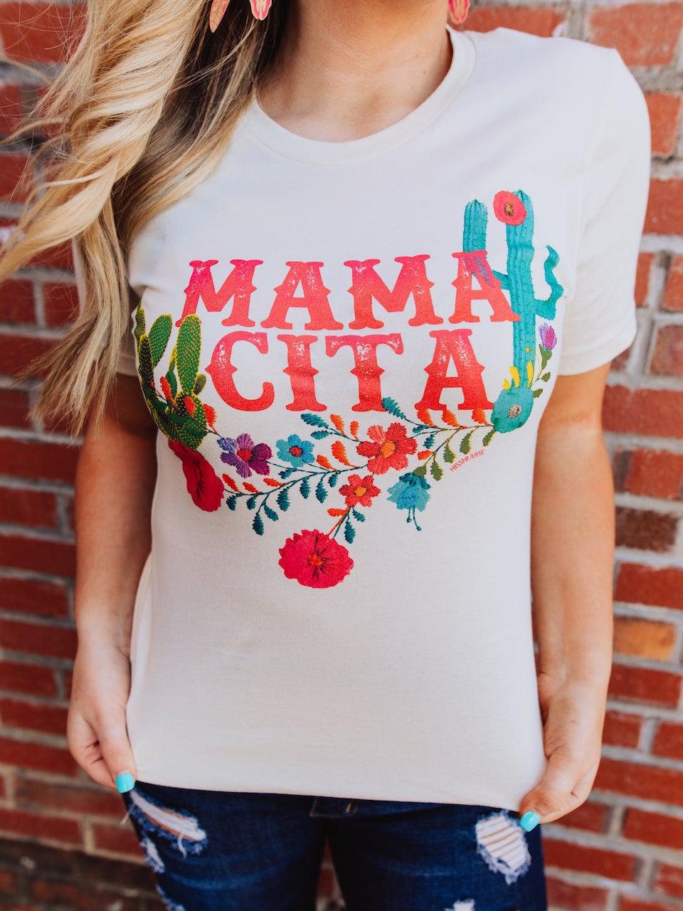 Mamacita with Cactus Tee - Cream-T Shirts-Southern Fried Chics
