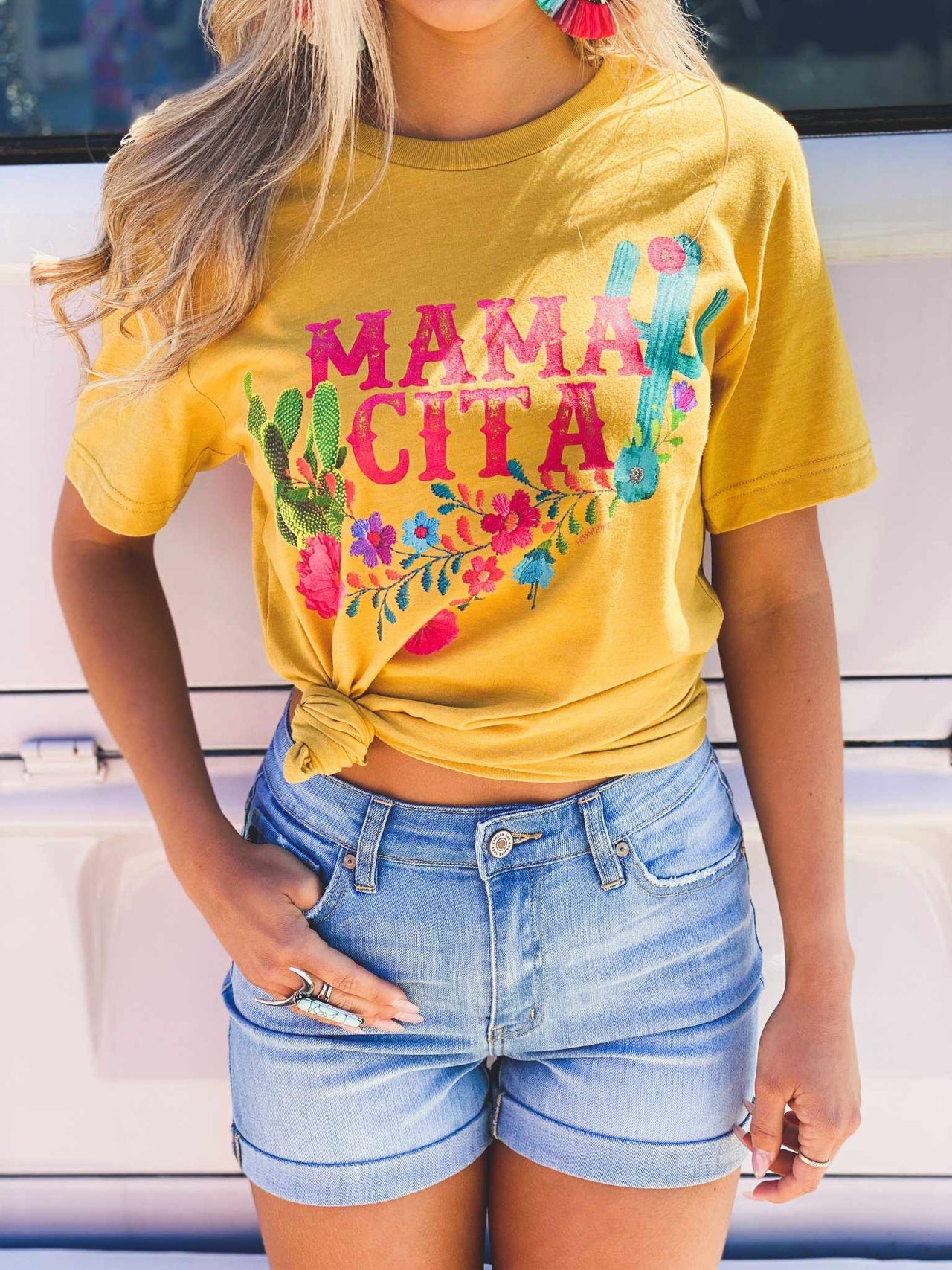 Mamacita with Cactus Tee - Mustard-T Shirts-Southern Fried Chics