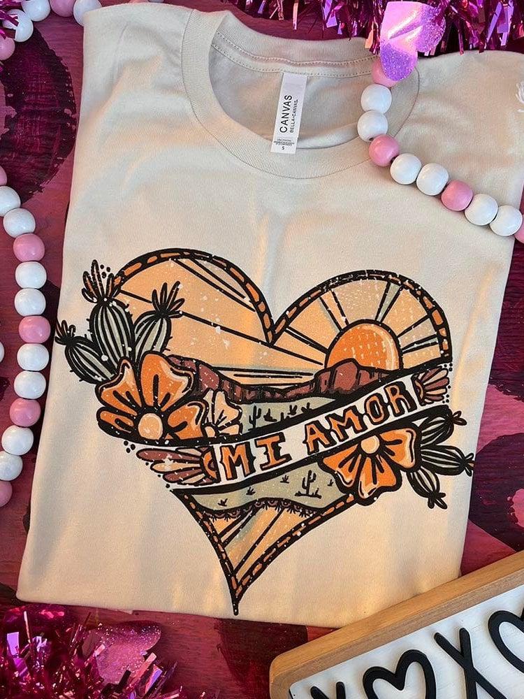 Mi Amor Hand Drawn Heart Tee - Natural-T Shirts-Southern Fried Chics