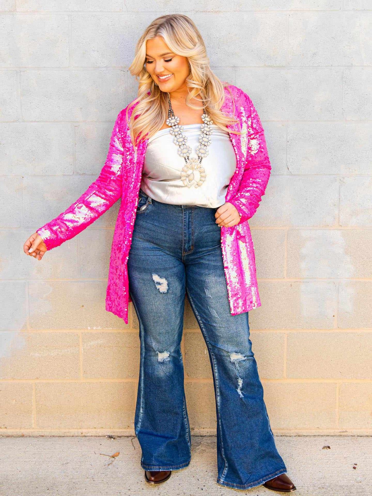 Neon Native Sequin Blazer - Pink-Jacket-Southern Fried Chics