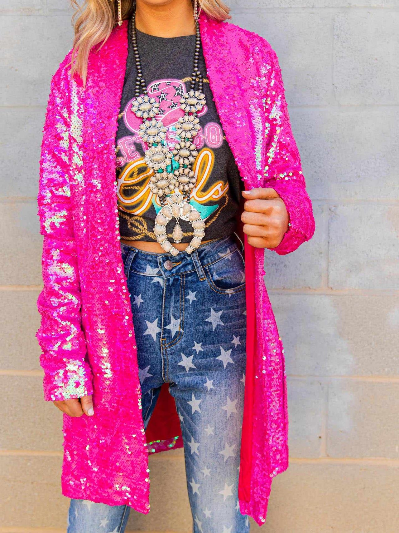 Neon Native Sequin Blazer - Pink-Jacket-Southern Fried Chics