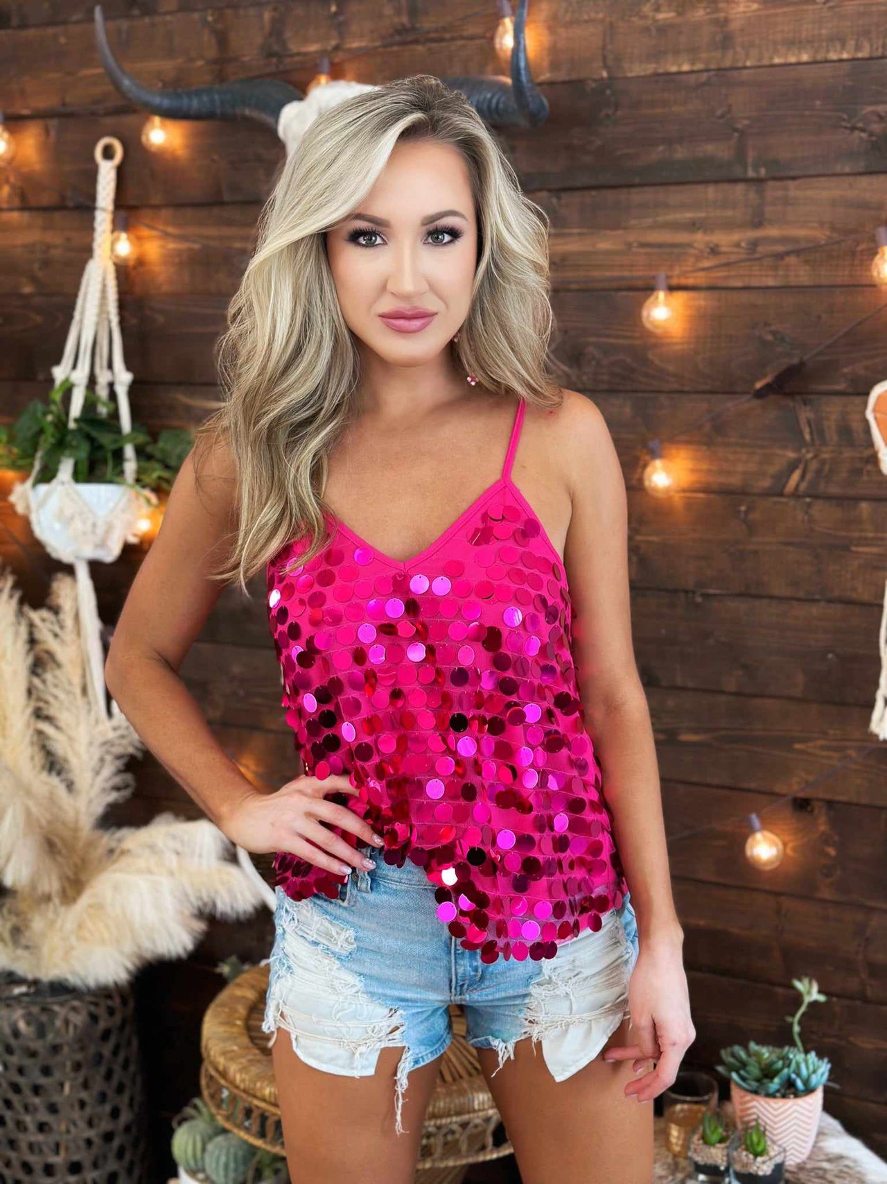 Disco Cowgirl Adjustable Tank - Pink