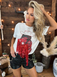 Thumbnail for Party Up Cowgirl Sequin Fringe Shirt - Red