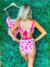 Thumbnail for Bikini Bottom High Waisted Hot Pink Cowgirl Boots