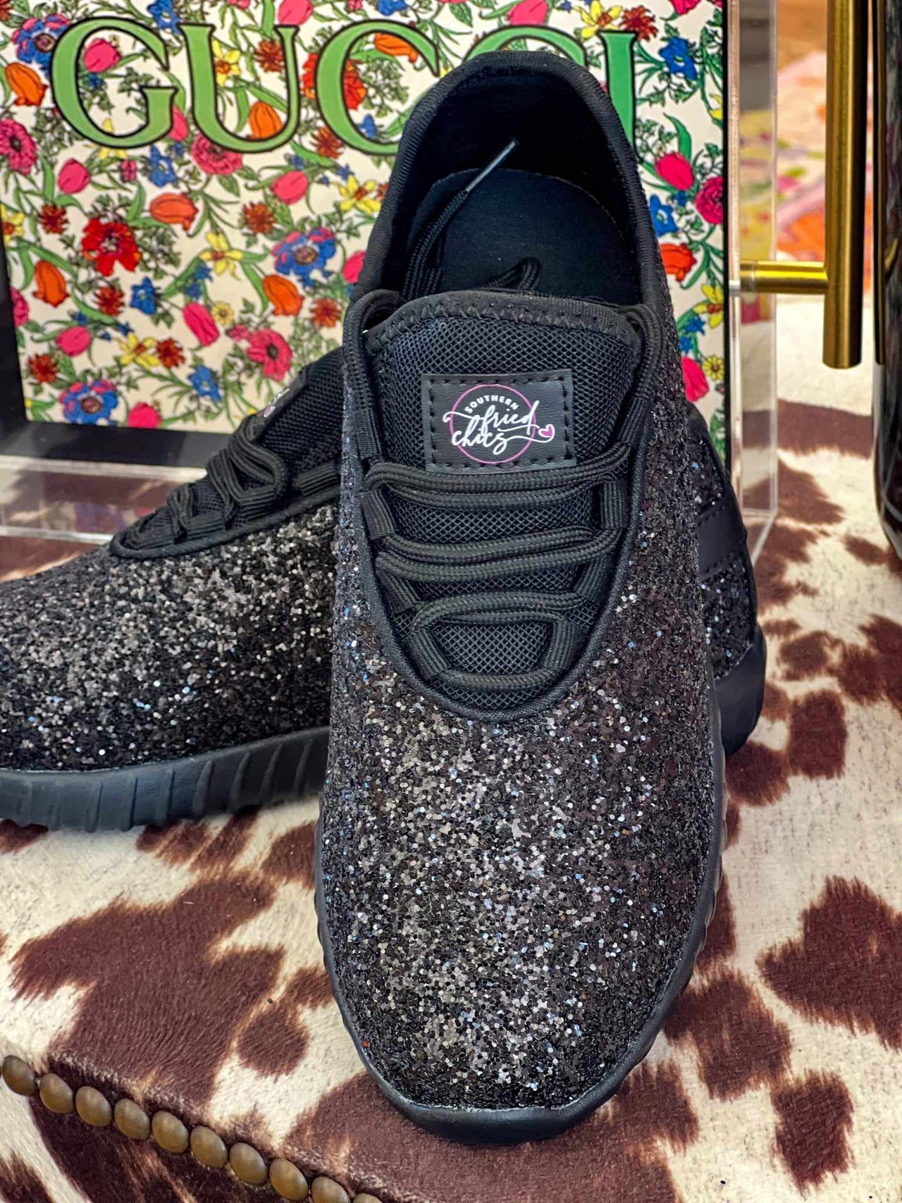 glitter sneakers in black