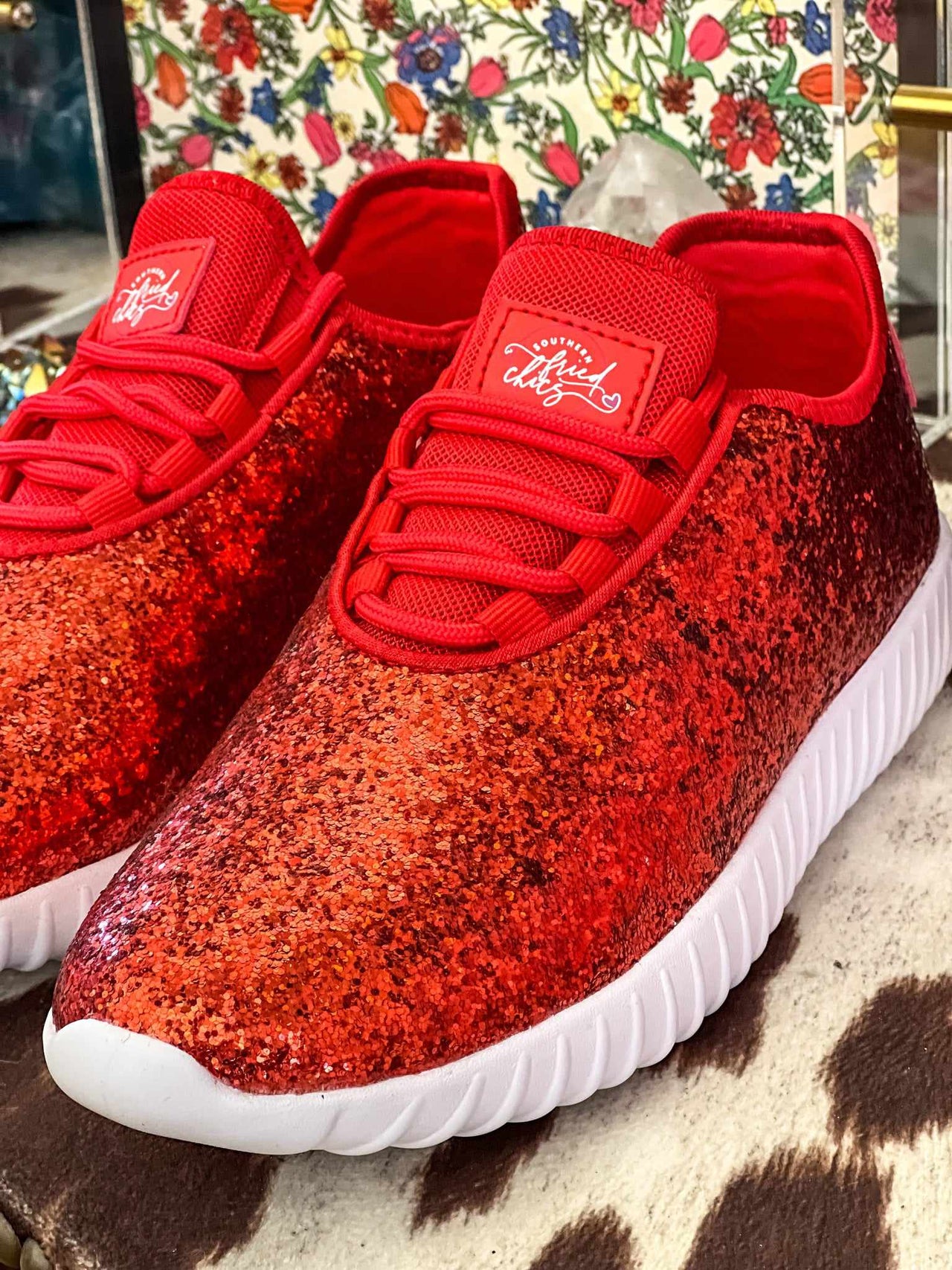 Glitter Bomb Sneakers - Red on White