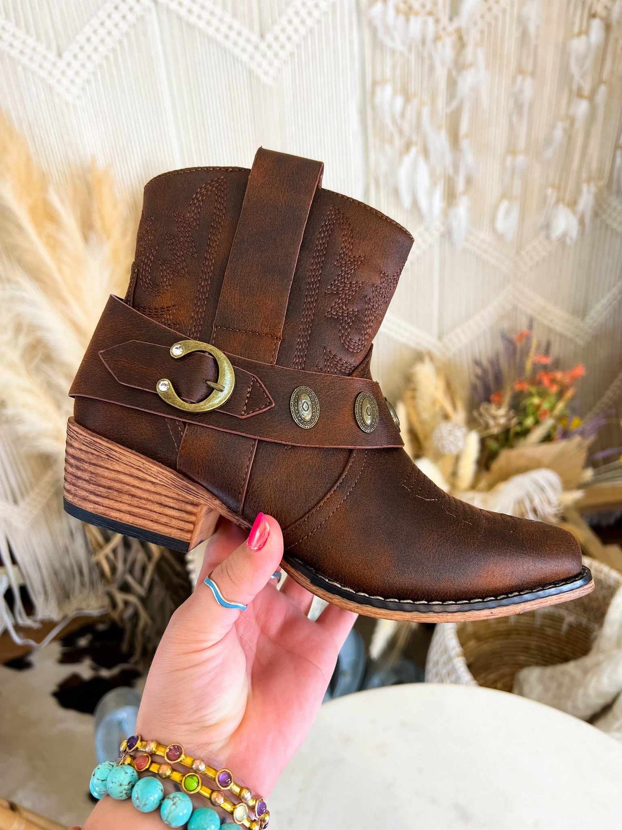Brown Leather western bootie