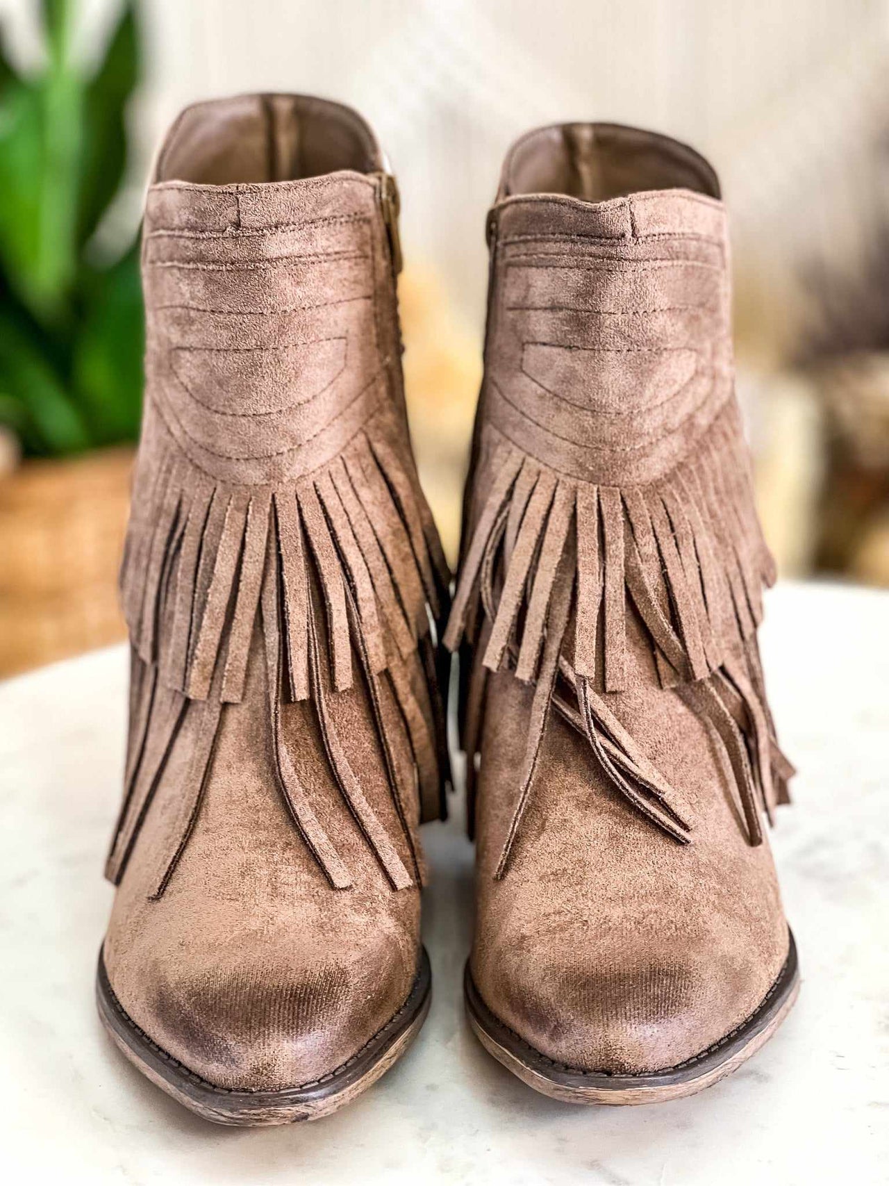 It's My Party Fringe Bootie - Taupe