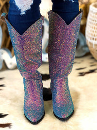 Thumbnail for Purple ombre glitter cowgirl boots.