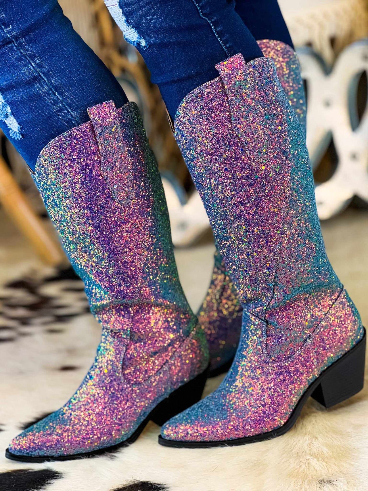 High Vibin' Glitter Me Purple Boots - Wide Calf