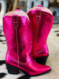 Thumbnail for Metallic pink cowgirl boots.
