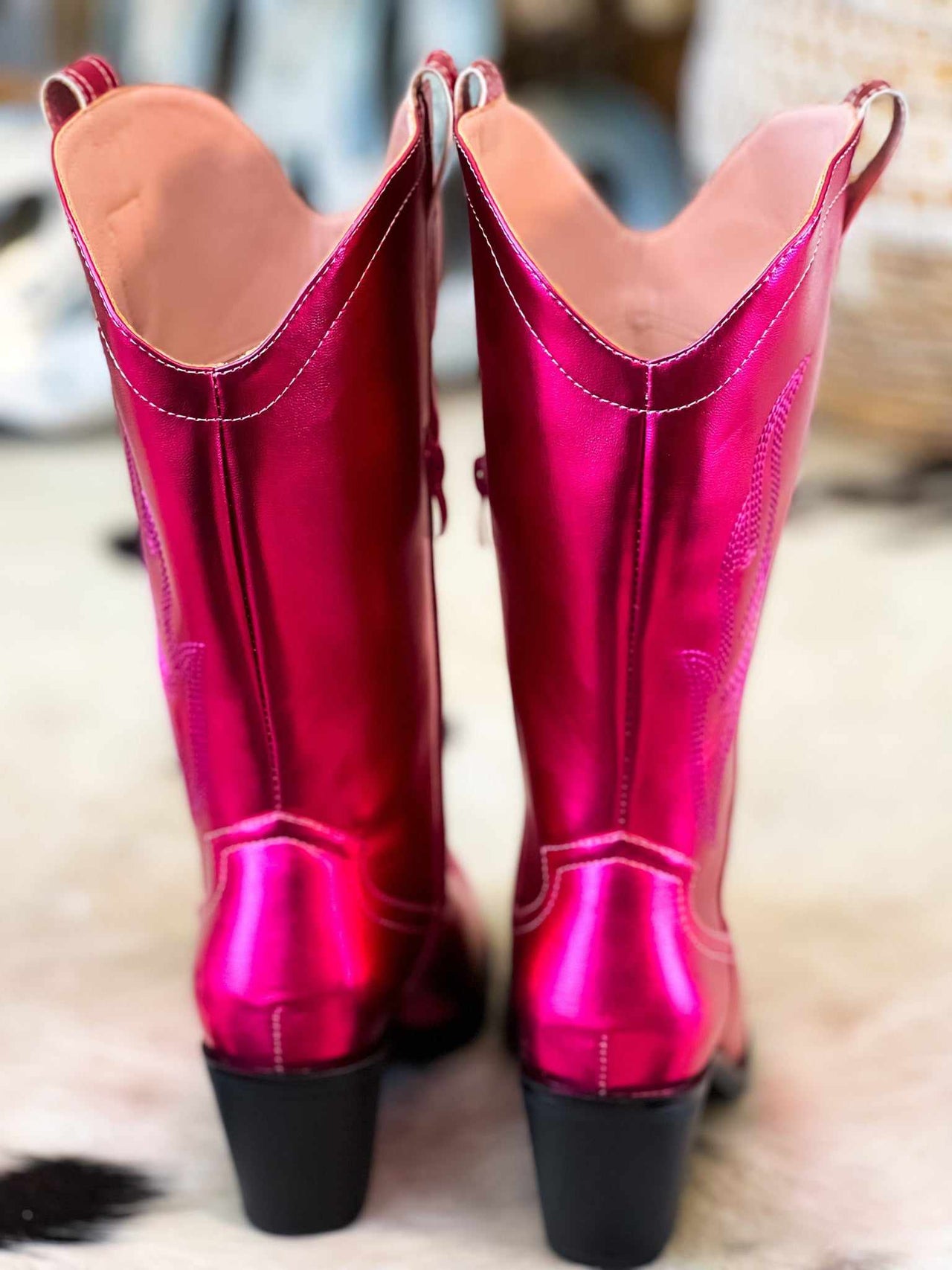 High Vibin' Me Metallic Hot Pink Mid Rise Boots - Wide Calf
